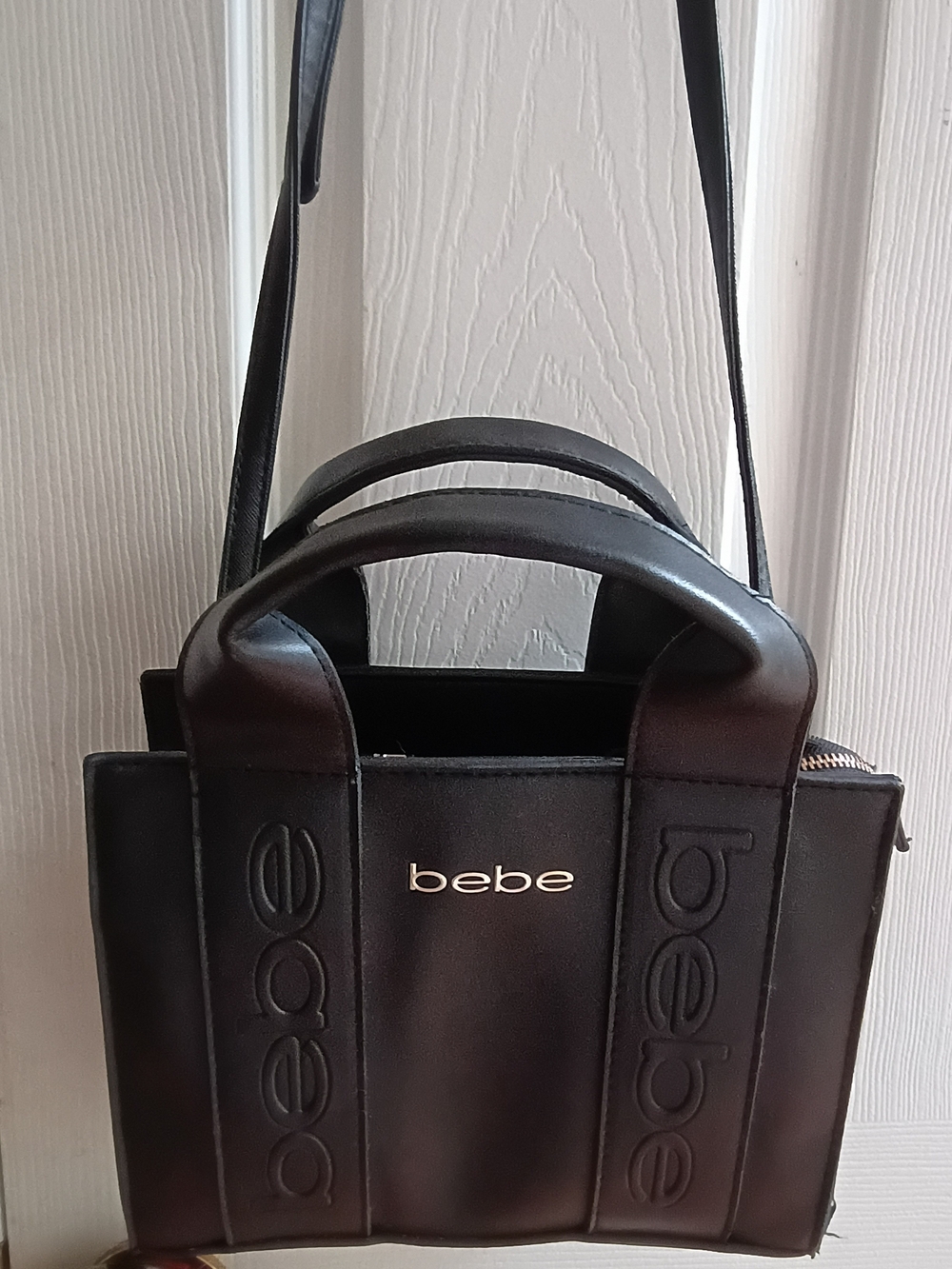 bebe Black Leather Tote Bag